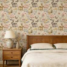 1 Roll Of Cute Animal Rabbit Plant Self-Adhesive Wallpaper, Sweet Little Rabbit Flower Printed Wallpaper, Suitable For Various Room Wall Furniture Background Wall Decoration, Tenant Furniture Wall Renovation, Easy To Stick And Remove - Plants and Animals - View 6