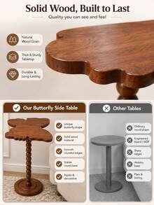 1pc French Vintage Butterfly Wooden Side Table, Low Table With Vintage Rotating Bearing Base, Suitable For Sofa, Bedroom Nightstand, Living Room Decor And Other Scenes, Small Decorative Drink Table, Round Base Design, Combining Practicality And Aesthetics - Multicolor - View 2