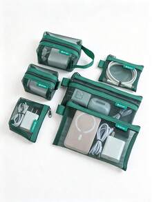 1 Set 4pcs Minimalist Transparent Mesh Storage Bag Set, Mesh Makeup Bag, Portable Coin Purse, Stationery Pencil Case, Zippered Travel Toiletry Bag, Suitable For Home Office Cable Storage Accessories, Portable Coin Purse For Outings, Can Store Cards, Keys And More - Multicolor - View 11