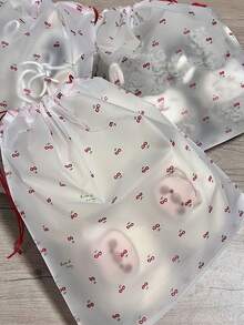 20pcs Cherry Pattern Travel Shoe Bags, Drawstring Closure, Transparent Clothing Storage Bags. Durable Drawstring Closure, Large Capacity Design, White Cherry Print Pattern, Suitable For Men And Women. - Multicolor - View 5