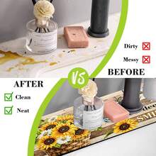 1件裝向日葵花紋水龍頭吸水墊，花卉圖案，洗手台水龍頭吸水墊，排水墊，適用於廚房、浴室洗手台、檯面，矽藻土材質，可修剪，快乾墊 - 彩色 - 查看 6