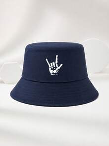 1pc Unisex Rock Gesture Black Outdoor Casual Fashion Adjustable Bucket Hat - Multicolor - View 5