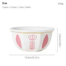 Ceramic Tulip/Palm Tree Pattern Salad Bowl, Suitable For Yogurt Bowl/Chocolate Bowl, Ideal For Daily Use, Parties, Entertaining Guests And Afternoon Tea. Vintage Tableware, Suitable For Home And Restaurant Use - Multicolor - View 6
