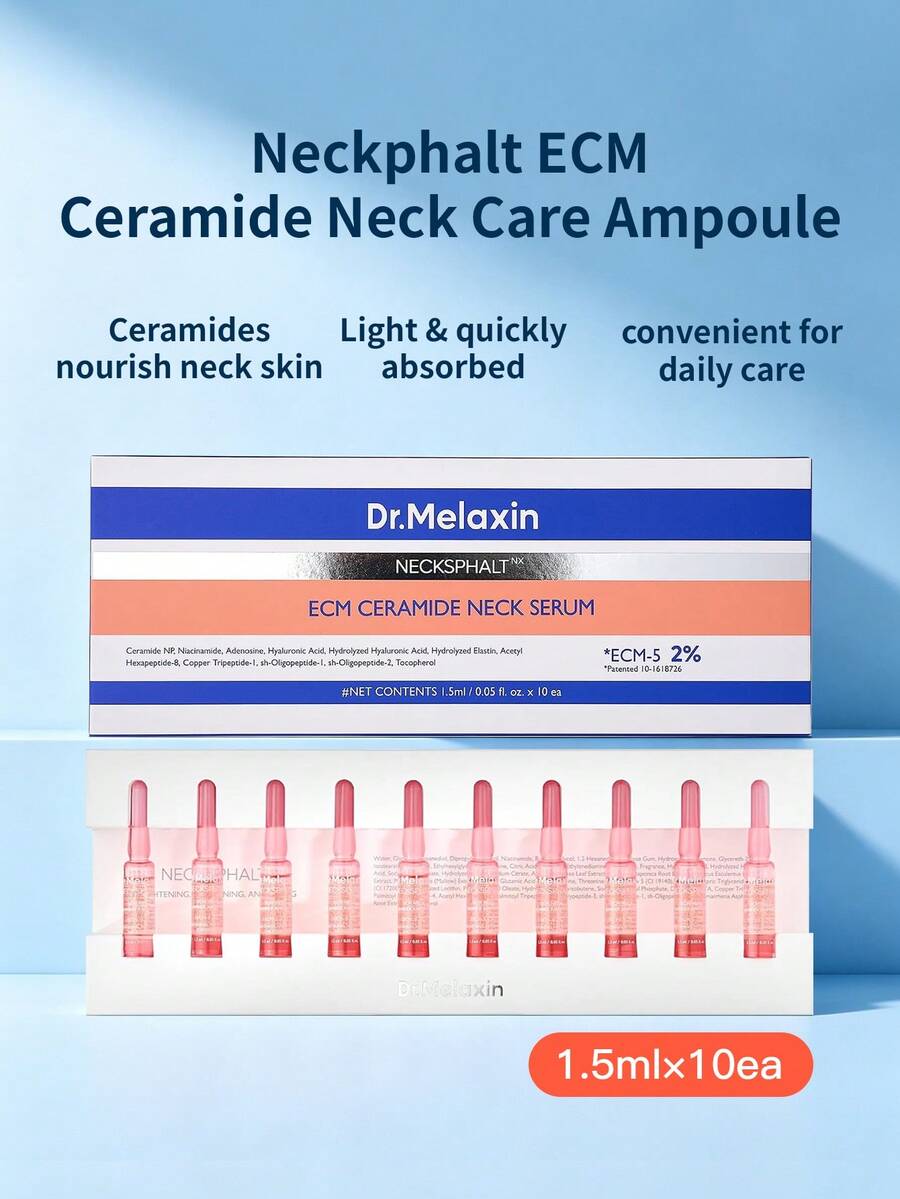 Dr.Melaxin Neckphalt ECM 神經醯胺頸部修復安瓶 (1.5ml*10)/盒,胜肽神經醯胺強化屏障頸部日常護膚安瓶 - 醯胺頸部修護安瓶 1.5ml * 10支 - 查看 1
