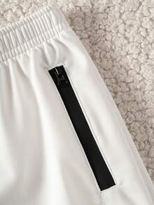 Young Boy Casual Minimalist Versatile Contrast Color Zipper Pocket White Long Pants Suitable For Vacation Travel Sports - White - View 4