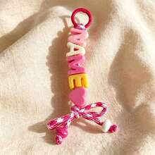 [Customized]1pc Personalized Acrylic Beaded Keychain, Handmade Nylon Rope, Acrylic Heart/Star Decoration, Birthday Gift, Backpack Decoration - Multicolor - View 15