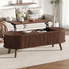 Coffee Table Made Of Wood With Storage Adjustable Sturdy Brown For Living Room And Lounge - Walnut - View 1