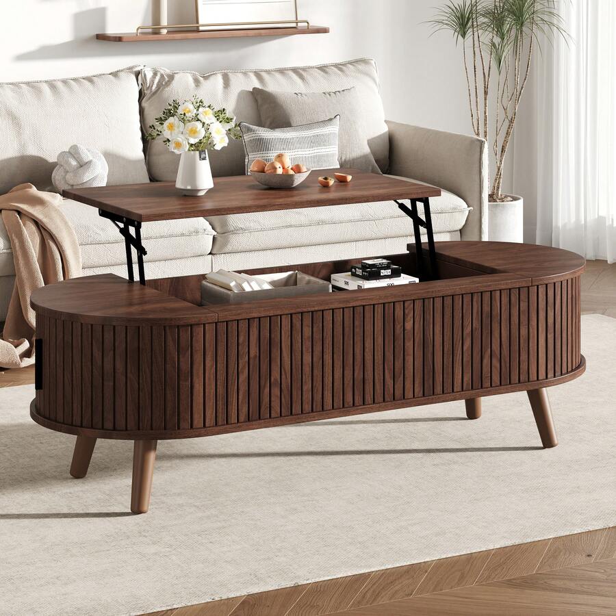 Coffee Table Made Of Wood With Storage Adjustable Sturdy Brown For Living Room And Lounge - Walnut - View 1