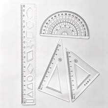 4pcs Geometric Ruler Set, 20cm Straight Ruler, 45°&60° Triangle Ruler, 180° Protractor, Transparent Scale Drawing & Measuring Tools, Portable Student Math Stationery - A - View 6