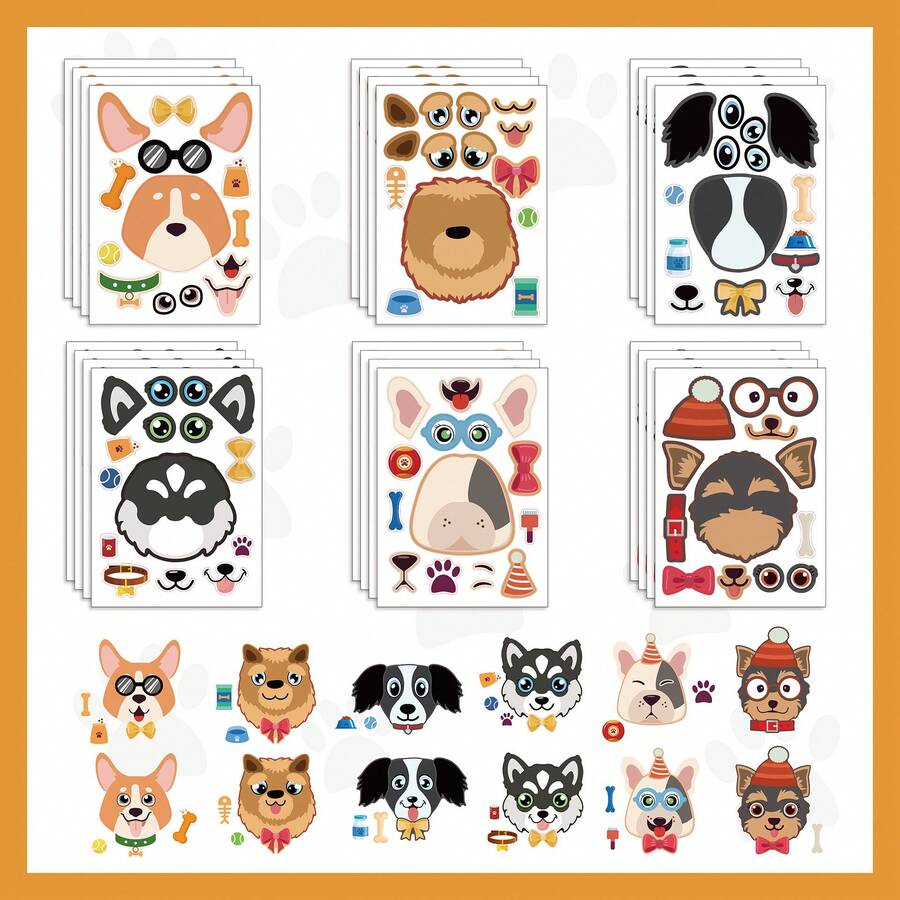 somoving 6pcs Cartoon Dog Stickers For Kids, DIY Dress-Up Stickers, Holiday Party Favor Bag Fillers, Classroom Craft Stickers - Multicolor - View 1