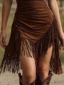 Women Short Dresses - Dark Brown - View 3