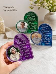 1pc Custom Heart‑Shaped Acrylic Photo Memorial Plaque, Personalized Photo And Text Remembrance Keepsake, Butterfly Floral Bereavement Sympathy Desktop Condolence Gift For Loss Of Loved One - Multicolor - View 5