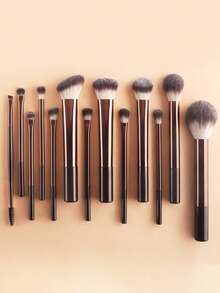 ronshadow 13pcs Makeup Brush Set With Storage Bag, Makeup Sponge, Powder Puff, Loose Powder Brush, Blush Brush, Foundation Brush, Contour Brush, Multiple Eyeshadow Brushes, Dual-Ended Eyebrow Brush, For Home Makeup, Travel And Touch-Ups, Complete Set For Setting, Blush, Contouring, Eyeshadow And Eyebrow Makeup - Multicolor - View 9