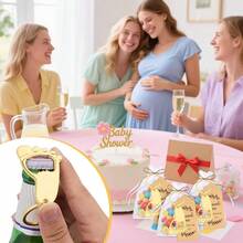 Baby Footprint Keychain Bottle Opener Set, DIY Baby Shower Supplies, Suitable For Guests With Transparent Hard Cloth Bags, Thanks To Labels And Rope, Gender Revealing Party Decoration Gift (Gold) - View 5
