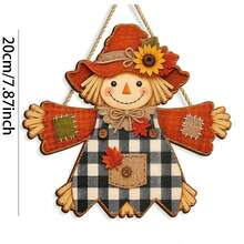 1pc Autumn Scarecrow Wooden Hanging Sign - Rustic Autumn Scarecrow Welcome Sign, Suitable For Front Door, Porch, Wall And Harvest Theme Home Decor, Indoor And Outdoor Use - D - View 7