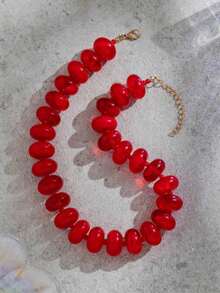 Fashion Minimalist Dopamine Candy Color Exaggerated Beaded Necklace, Versatile For Daily Wear (Random Tie-Dye Color, Random Drip Tail) - Necklace - View 2
