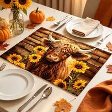 1pc Cute Highland Cow & Sunflower Print Dish Drying Mat, Coffee Machine Mat, Absorbent Quick-Drying, Countertop Protection, Suitable For Home Kitchen, Tea & Beverage Preparation, Autumn Harvest Festival, Daily Warm Dining Decor, Multi-Purpose Drying Mat, Home Gift, Tabletop Decoration - XYLSD-1085 - View 6