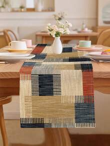 1pc Geometric Pattern Printed Table Runner, 4pcs Geometric Pattern Printed Placemats, Suitable For Holidays, Parties, Birthdays, Dinner, Kitchen Dining Table Decoration, All Season Room Decor, Home Textile Decoration Table Runner - Multicolor - View 15