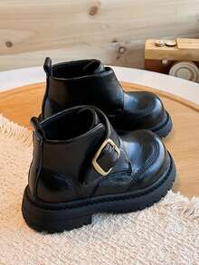 Kids Vintage Autumn British Style Buckle Ankle Boots Soft Sole Comfortable Boots - Black - View 5