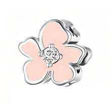 1pc Cute Pink Pendant Silver-Plated Perforated Beads With Flower, Elephant, Rabbit, Rose, Heart, Paw Print Large Hole Beads Bracelet, Handmade Jewelry Making Gift, Suitable For Girls And Women, Can Showcase Charm - Pink - View 24