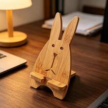 1pc Bamboo Phone Stand, Natural Material, Rabbit Phone Holder, Suitable For All Smartphones - 1pc Rabbit Phone Holder - View 4