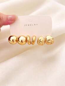 16pcs Women's Fashion Personalized Gold Metallic Earrings Set, CCB Material, Fade-Resistant, Hypoallergenic, Suitable For Daily Wear, Vacation, Birthday Gift - Gold - View 6