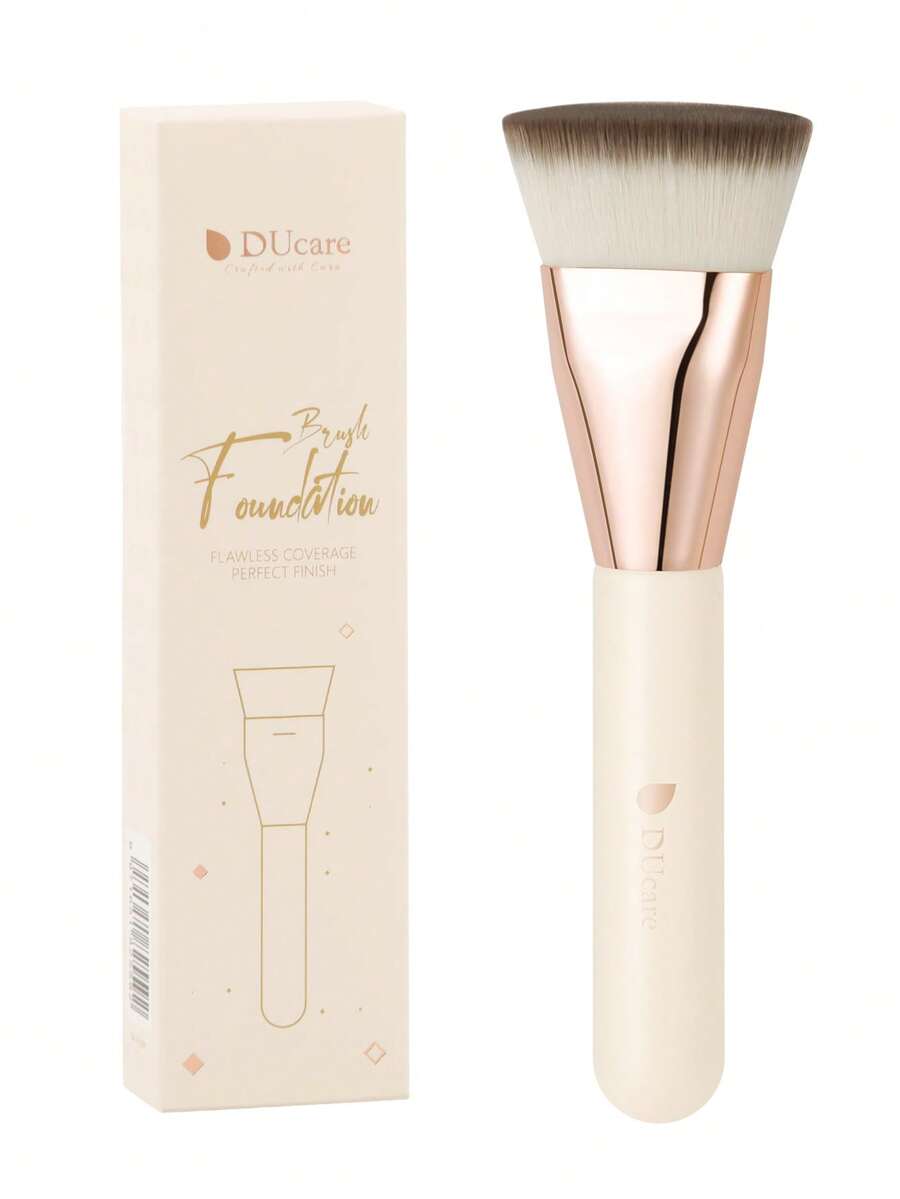 DUcare Ultimate Synthetic Flat-Top Foundation Brush, Paired With A Soft Makeup Sponge, For Effortless, Streak-Free Foundation Application, Flawless, Seamless Finish - Easy Blending Even For Beginners, With Even Coverage For Liquid And Cream Foundations