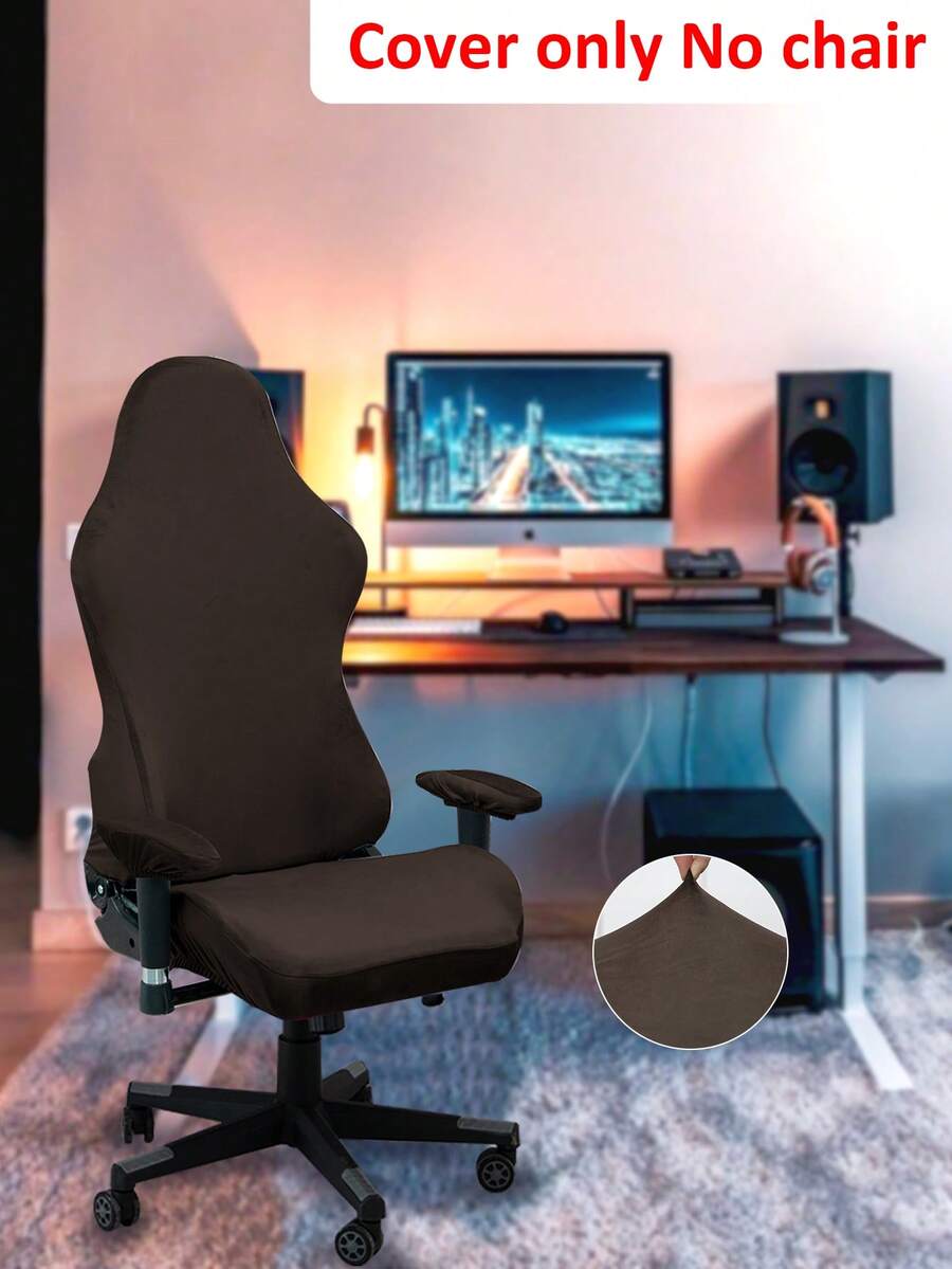 4pcs/Set, Autumn/Winter Silver Fox Velvet Solid Color Gaming Chair Covers, Modern Elastic Polyester Fiber Removable Machine Washable Computer Chair Covers, Bringing Comfortable And Fashionable Gaming Experience - Coffee Brown - View 1