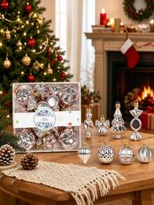 18-Piece Christmas Tree Ornament Set With Sparkly Plastic Ornaments, Suitable For Christmas, Party Decorations, Scene Setups, Holiday Decorations, Room Decorations, Home Decorations, Office Decorations, Themed Party Decorations, Christmas Decorations, Christmas Balls. - Multicolor - View 3