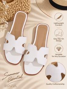 Women's Summer Flat Versatile Fashion Minimalist Lightweight Outdoor Comfortable Soft Open Toe Slides Sandals Beach Shoes - White - View 10