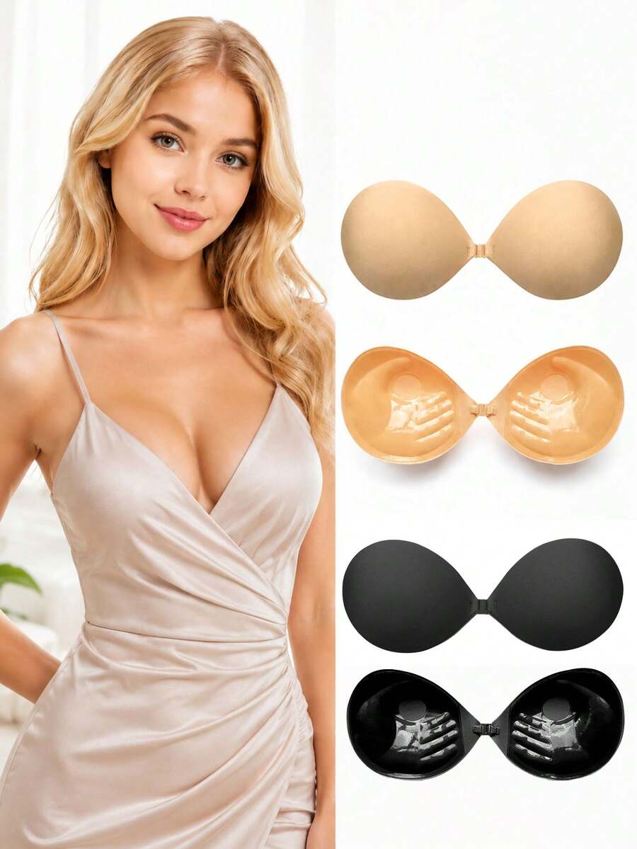 1pc Invisible Adhesive Bra With Hand-Hold Design, Front-Closure Lift-Up Breast Pads, Small Chest Enhancing Lingerie Accessory For Wedding Dress And Evening Gown - Multi-color - View 1