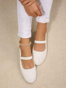 European And American Style New Plus Size Women's Spring/Autumn One-Strap Closed-Toe Pointed-Toe Flat Shoes, Versatile Fairy Style Closed-Toe Sandals - White - View 4