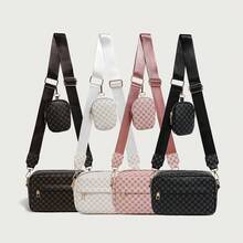 Women Brown Printed Crossbody Sling Shoulder 2Pcs Bag Set With Mini Coin Purse, Adjustable Wide Strap Casual Daily Travel Shopping Small Phone Purse - Multicolor - View 9