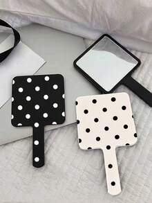 1/2/3pcs Cute Women's Korean Style Polka Dot Portable Handheld Mirror, Suitable For Students Back To School Season, Dorm, Travel, Pocket Makeup Mirror - Multicolor - View 1