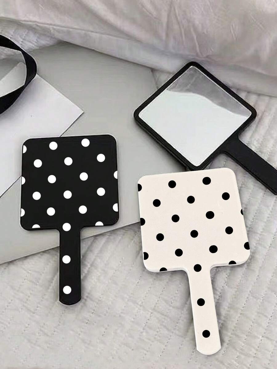 1/2/3pcs Cute Women's Korean Style Polka Dot Portable Handheld Mirror, Suitable For Students Back To School Season, Dorm, Travel, Pocket Makeup Mirror - Multicolor - View 1