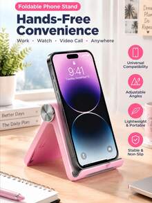1/2pcs Foldable Portable Phone Stand, Premium ABS Desktop Stand, Adjustable Angle Universal Stand, Multi-Angle Foldable Desktop Support, Lightweight Portable Pocket Size Design, Suitable For All Smartphones And Tablets, Stable Non-Slip Desktop Storage - Multicolor - View 1
