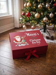1pc-Customized Christmas Name Gift Box, Personalized Christmas Gift Box, Customized Empty Magnetic Gift Box With Ribbon Bow, Personal Christmas Message Box, Christmas Eve Gift Box, Personalized Gift Box, Christmas Gift Box, Christmas Eve Gift Box, White And Pink Paper Box With Ribbon Bow, Magnetic Customized Gift Box Lid And Ribbon Gift, Magnetic Empty Gift Box With Letter Customization For Christmas Gift Box, Suitable For Holiday Parties - Multicolor - View 3