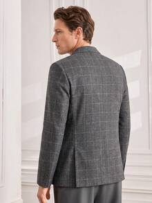 Officeau Men's Plaid Blazer Jacket, Lightweight Business Casual Outerwear For Spring Autumn - Grey - View 2