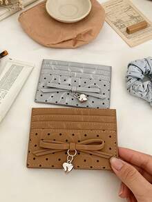 1Pc Polka Dot Print Bow Card Holder Card Slot Wallet Purse,Stylish Short Wallet For Women - Multicolor - View 4