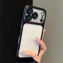 奢華透明磨砂電鍍手機殼，適用於 iPhone 18 Pro Max 17 16e 15 14 Plus 13 12 11 Pro，附鏡頭保護，金屬色邊框後蓋 - 黑色 - 查看 7