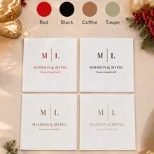 Custom Monogram Cocktail Napkins, Elegant Wedding & Christmas Table Decor, Personalized Names & Date Party Napkins, Customized Anniversary Engagement Dinner Supplies, Customizable Holiday Gift For Couples & Family, Personalized Gift, Unique Gift - Style B - View 4