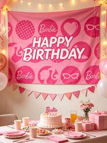 MASSDI Birthday Backdrop Pink Cartoon Themed, HD Printed Waterproof Reusable Polyester Fabric, 4 Unique Designs Optional, 95x75cm / 37.4x29.5 Inch, Easy Hanging Photo Booth Prop For Celebration Wall Ornament Gift Party Favor Decoration - Multiple Styles - View 9