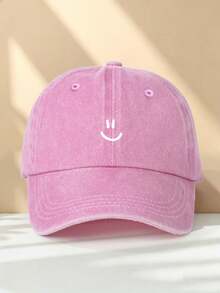 1pc Smiling Face Minimalist Hat, Adjustable Size, Fashionable Vintage Distressed Dad Cap, Lightweight Outdoor Baseball Cap, Suitable For Campus, Street, Outdoor And Various Occasions - Face - View 11