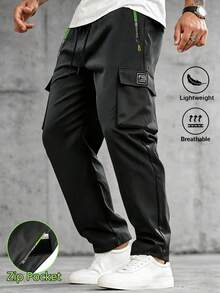 Men's Casual Sports Straight Leg Long Pants, Autumn Multi-Pocket Cargo Pants - Black - View 1