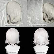 White Men Synthetic Short Straight Wigs With Bangs Heat Resistant Anime Game Cosplay Fluffy Wig For Daily Party, Halloween - White - View 9