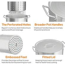 Bonnlo 30QT Aluminum Stock Pot Boiling Seafood, Crawfish & Crab, Frying Turkey & Steaming Tamales, Large Boil Pot With Strainer Basket, Lid, Lifting Hook & Steamer Rack Outdoor Cooking - 82 Quarts - View 6