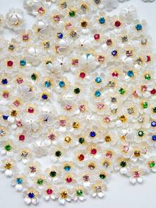 20/50/100pcs/Bag, 15mm Five-Petal Bauhinia Flower, Gold Base Claw Set With Light-Colored Rhinestones (Random Color) Resin Flower, No-Hole Pearl Flower, For Clothing Decoration - Colorful Diamond Bauhinia - View 3