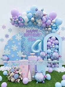 16件組生日派對裝飾氣球，40英吋0-9數字淺藍色鋁箔氣球、漸層雪花氣球，冬季聖誕主題派對裝飾冬季氣球 - 彩色 - 查看 3