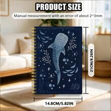 GDTME 2027 New Deep Sea Whale Shark Embroidered Textured Spiral Notebook, A5 Size, 25 Sheets Total 50 Pages Writing Space. Deep Blue Fabric Cover With Exquisite Dotted Whale Shark, Small Fish, Seaweed And Starry Sky Pattern, Full Of Vintage Atmosphere. Gold Metal Spiral Binding, Smooth Page Turning And Not Easy To Fall Apart, Suitable For Daily Notes, Classroom Notes And Journaling, High-End And Unique Design, Perfect For Personal Use Or As A Creative Gift. - ZF-118 (Whale Notebook) A5 50p - View 3
