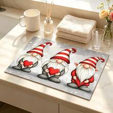 1pc Dish Drying Mat, Coffee Machine Mat, Valentine's Day Red Striped Gnome Cute Pattern, Suitable For Kitchen Countertop Cup And Plate Drying, Fun Dish Drying Mat For Holiday And Daily Use, Multi-Purpose Drying Mat, Home Gift, Tabletop Decor - XYLSD-1095 - View 6